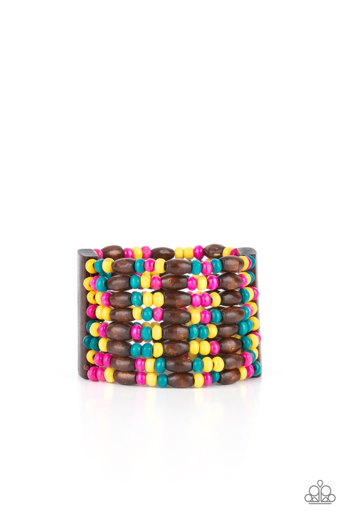 Wide Bracelet Beaded Wood Stretch - Multi Colors - Tropical Nirvana