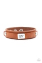 Word Bracelet Brown Leather Wrap - Don't Quit Now