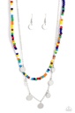 Multi Color Seed Bead Necklace Layered with Silver Discs - Comet Candy