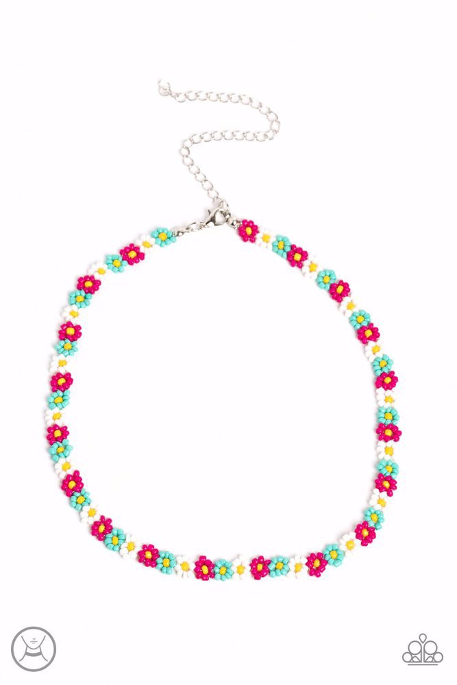Flower Choker Seed Bead Necklace Pink, Green and White - SEED Limit