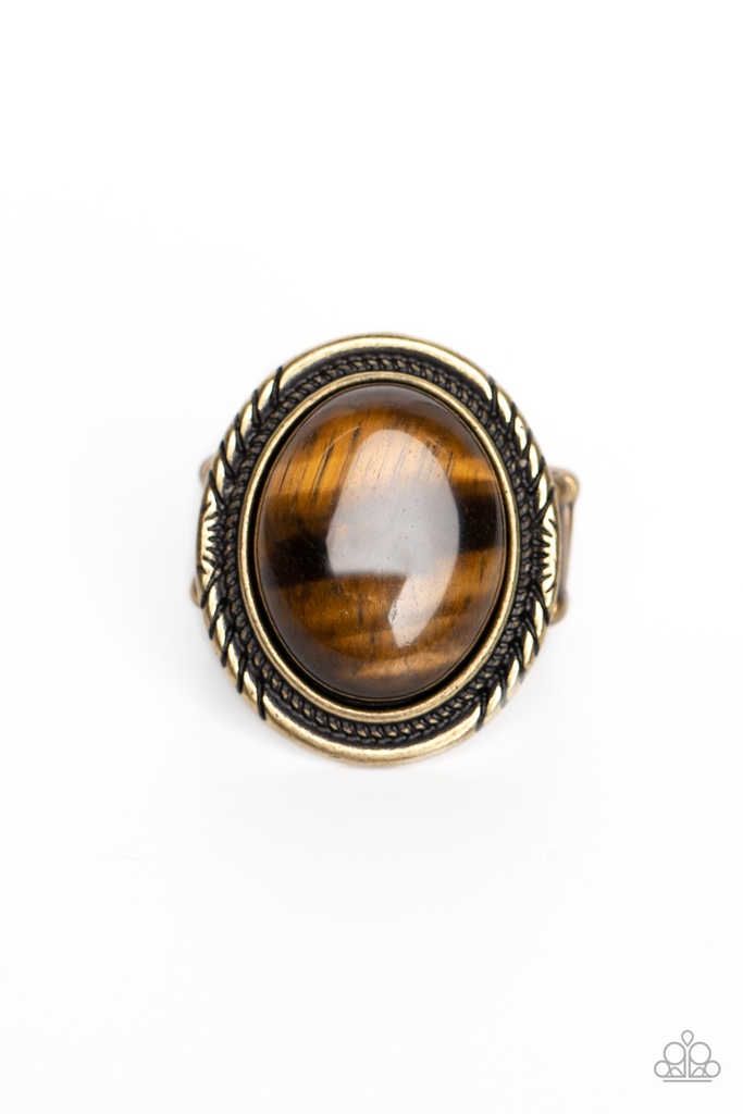 Tiger's Eye Stretch Ring Brass Adjustable Ring Band - Stone Terrarium