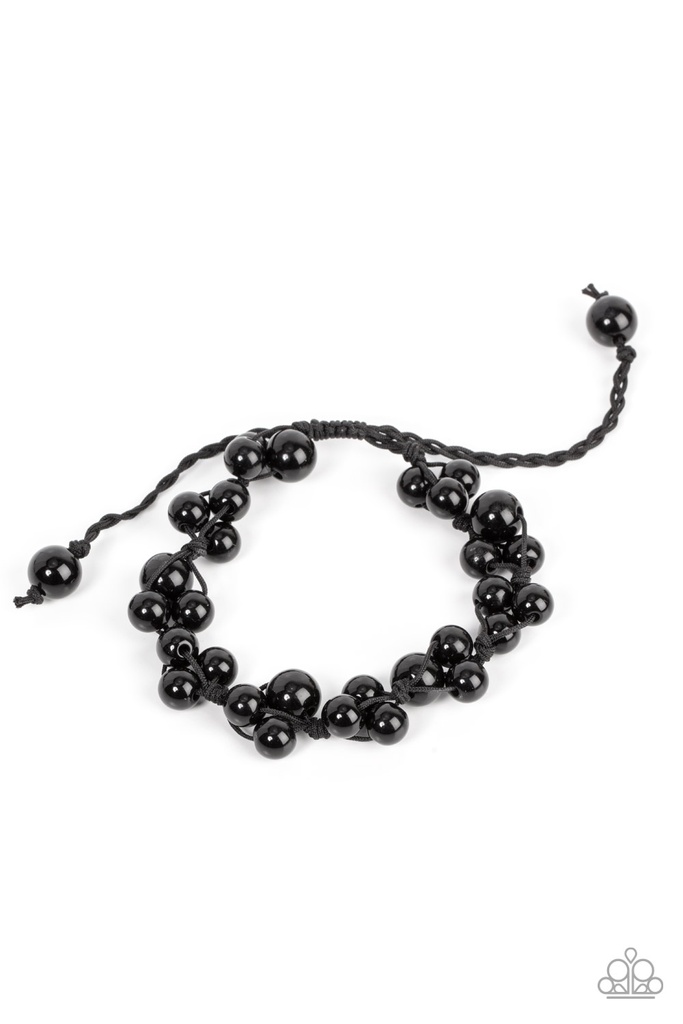 Beaded Black Bracelet with Sliding Knot - Vintage Versatility