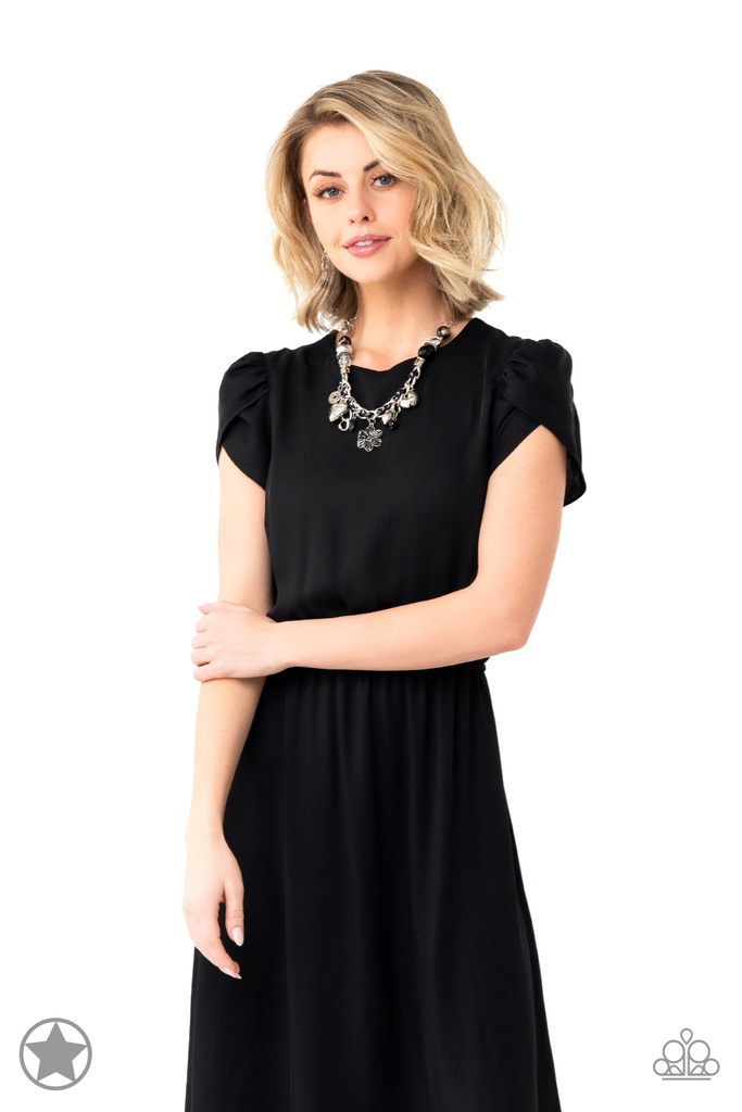 Charmed, I Am Sure - Black Silver Charms Inspirational  Luke Necklace