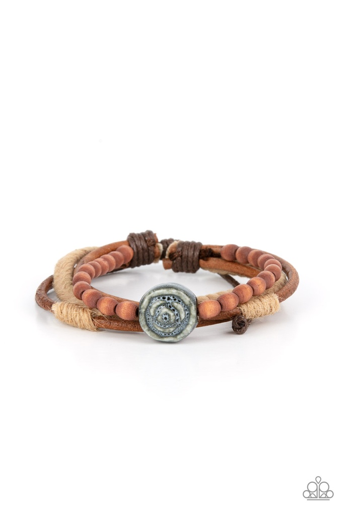 Urban Bracelet Wood, Suede, and Twine Blue Gray Ceramic Jewelry - Existential Earth Child