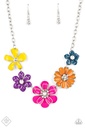 Flower Necklace 3D Pink, Purple, Yellow, Orange, Blue in Silver Chain - Floral Reverie