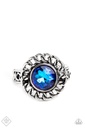 Statement Stretch Ring, Blue in Silver Adjustable Ring Band - Round Table Runway