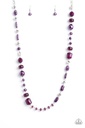 Purple Necklace, Beaded in Pearly, Crystal, and Acrylic Purple Beads - Silver - Juicy Gossip
