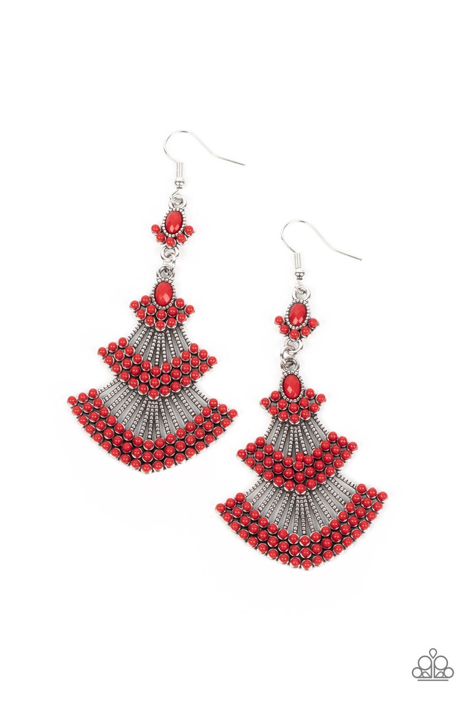 Red Earrings, Dangle with Silver Frame - Eastern Expression