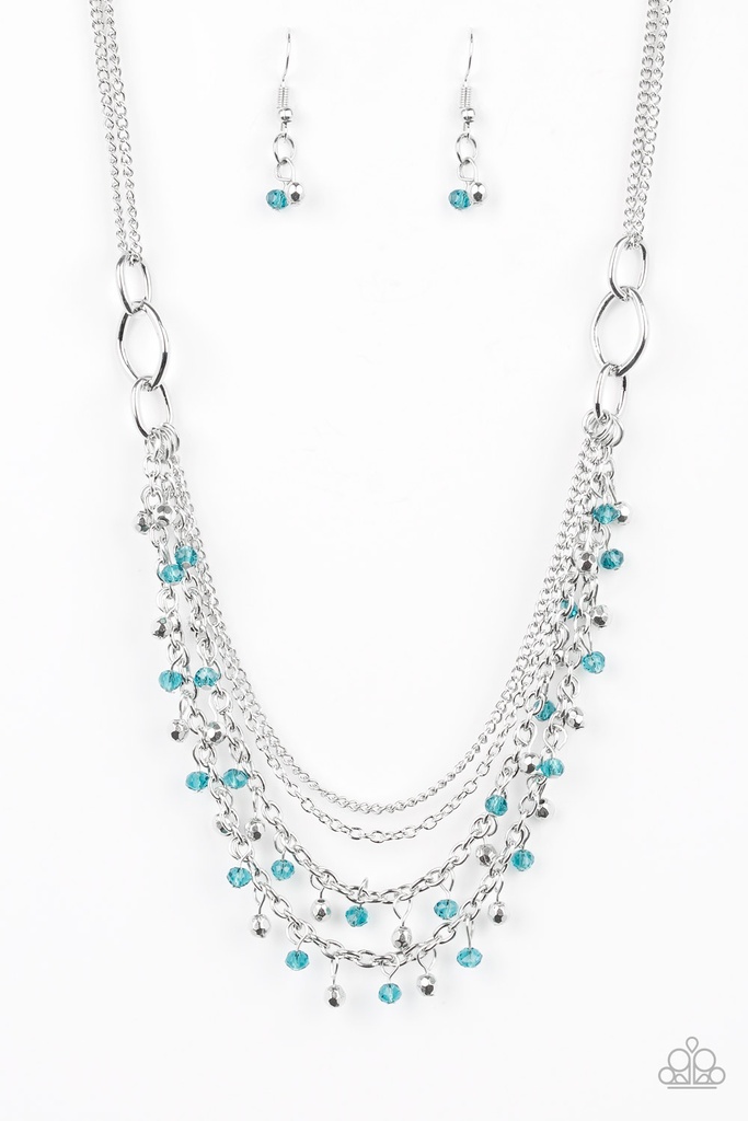Layered Necklace Beaded, Dainty Silver and Blue Beads - Financially Fabulous