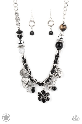 Inspirational Necklace with Black and Silver Charms - Charmed, I Am Sure