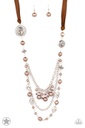 Brown Ribbon Necklace with Pearl Beads - All The Trimmings