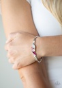 Silver Cuff Bracelet with Pink and Iridescent Gems  - Gemstone Grotto
