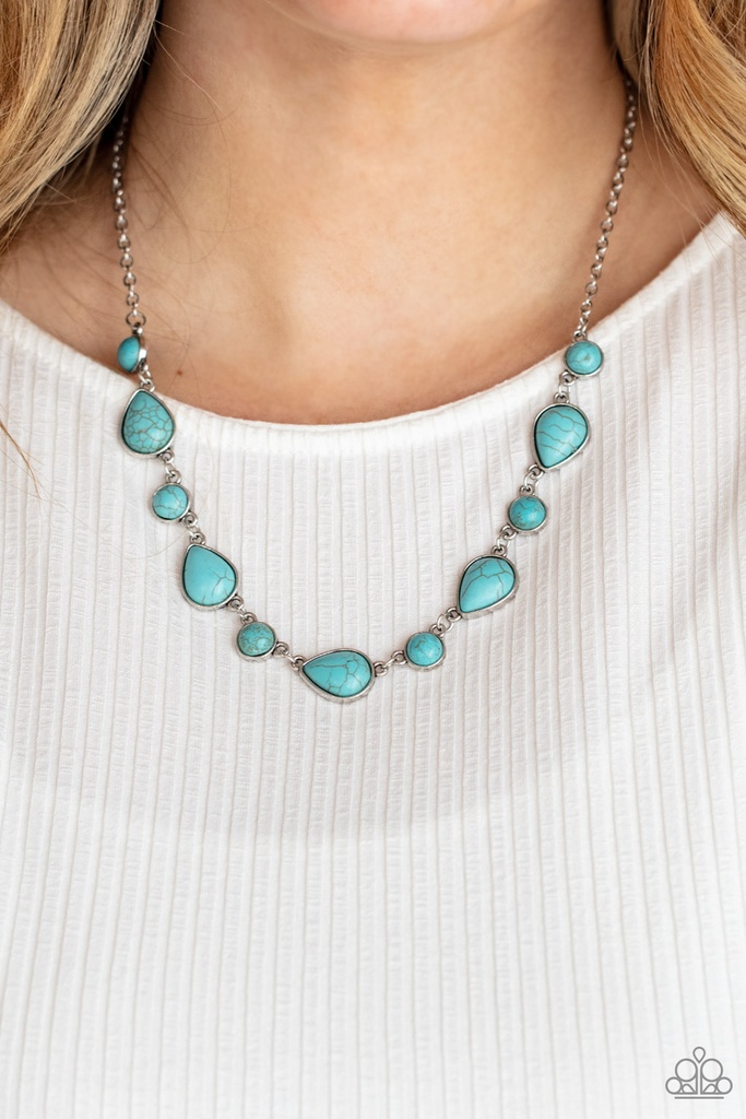 Turquoise Necklace with Silver Chain in Western Style - Heavenly Teardrops