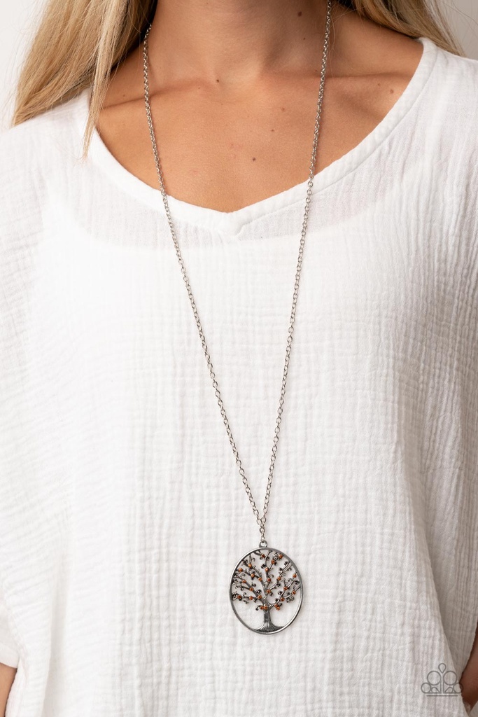 Tree of Life Necklace with Topaz Crystals and Silver Chain - Autumn Abundance