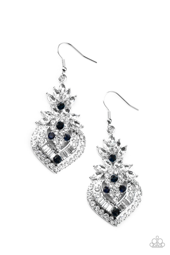 Elegant Dangle Earrings with Crystals, White and Dark Blue - Royal Hustle