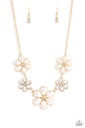 Gold Pearl Necklace with Flowers - Fiercely Flowering