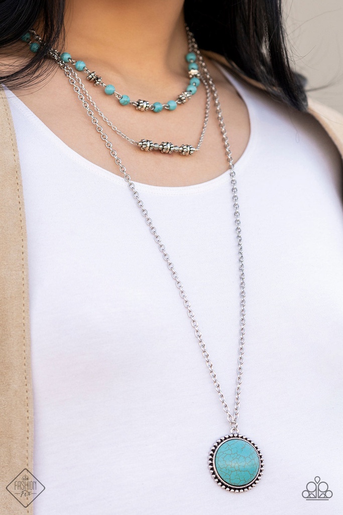 Layered Turquoise Necklace with Silver Chain - Sahara Symphony