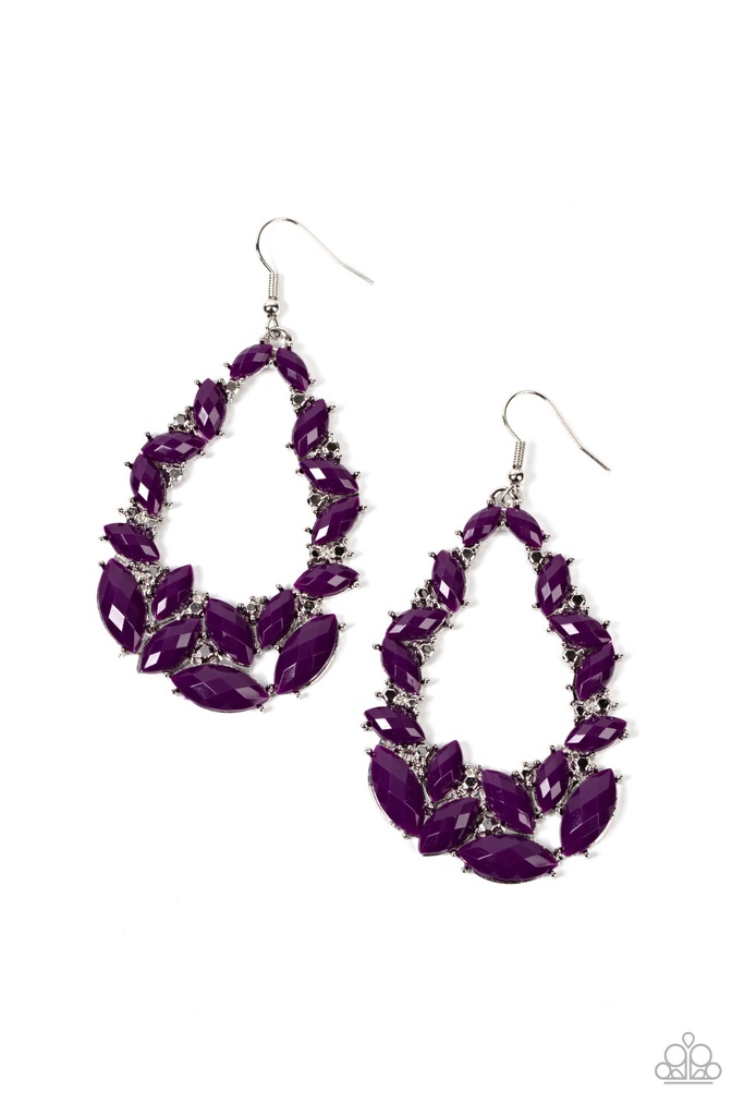Purple Earrings with Beads in Teardrop Silver Dangle - Tenacious Treasure