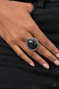 Black Stone Ring with Silver Stretch Ring Band - Salt of the Earth