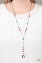 Beaded Necklace Lariat with Red and Turquoise Stones in Silver - Sandstone Savannah's