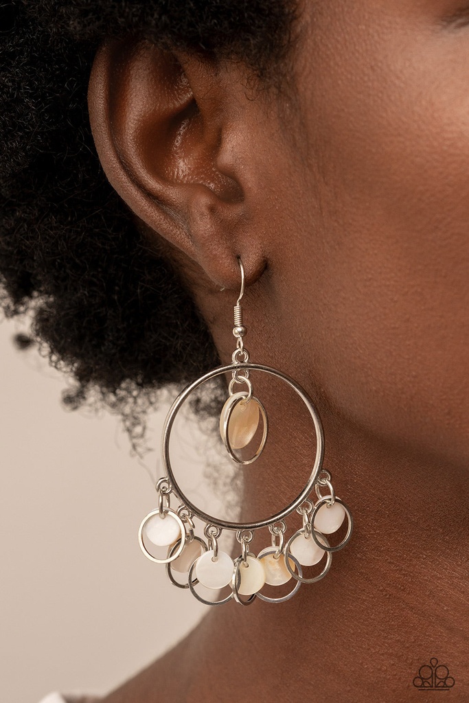 Circle Earrings with Silver Loop and Shell Finish - Cabana Charm