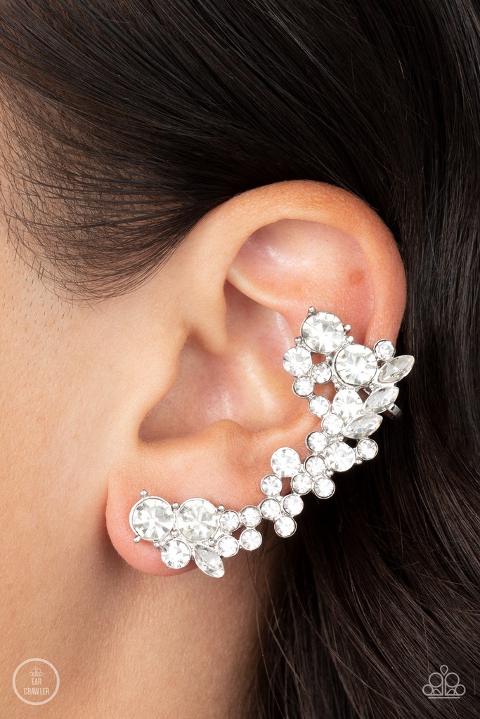 Climber Earrings White Crystals in Silver - Astronomical Allure