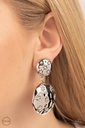 Clip On Earrings White Opal Crystals and Hammered Silver - Industrial Fairytale