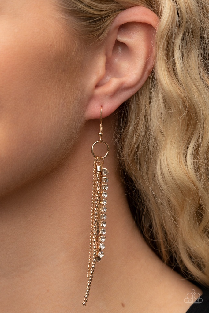 Dainty Earrings Gold Dangle Fringe and Crystal Tassel - Swing Dance Dazzle