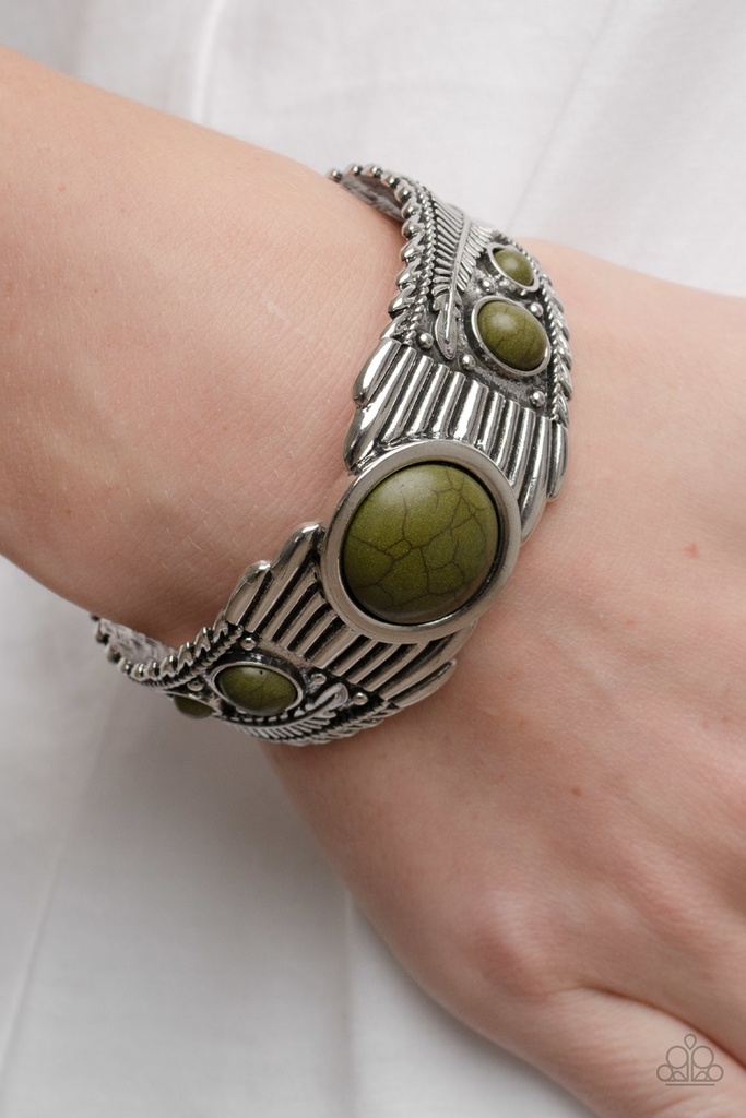 Green Cuff Bracelet Stone and Silver - Plus Size Jewelry - Mesquite Mesa