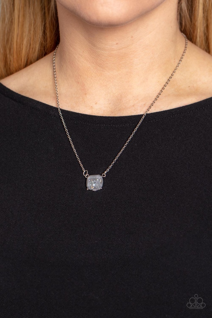 Speckled Shell Pendant Necklace Silver and Smoky Gray Iridescent Jewelry  - Coral Coasts