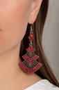 Red Earrings, Dangle with Silver Frame - Eastern Expression