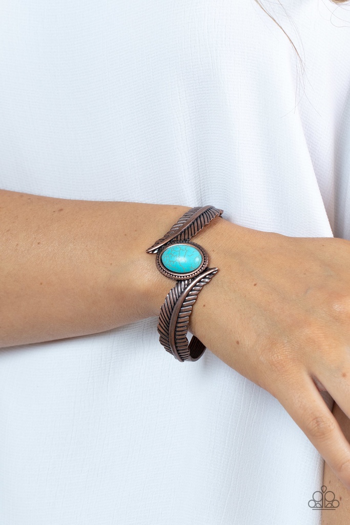 Turquoise Cuff Bracelet, Copper Feather with Stone - Wild Wild NEST