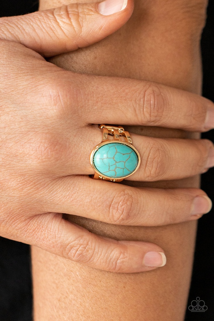 Statement Ring Turquoise Stone Gold Adjustable Ring Band  - Divine Deserts