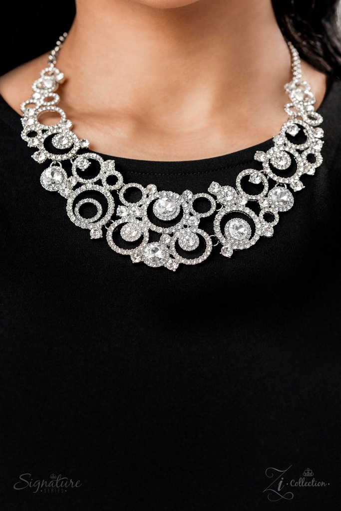 Statement Necklace Crystal Bar Swirls in Silver - The Jennifer