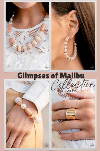 Jewelry Set with Peach Beads and Gold Chain - Fashion Fix - Slate