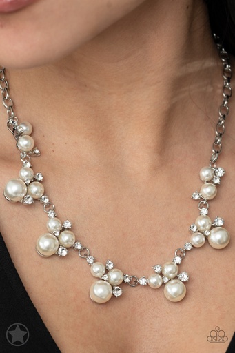 Elegant White Pearl Necklace with Crystals  - Toast to Perfection