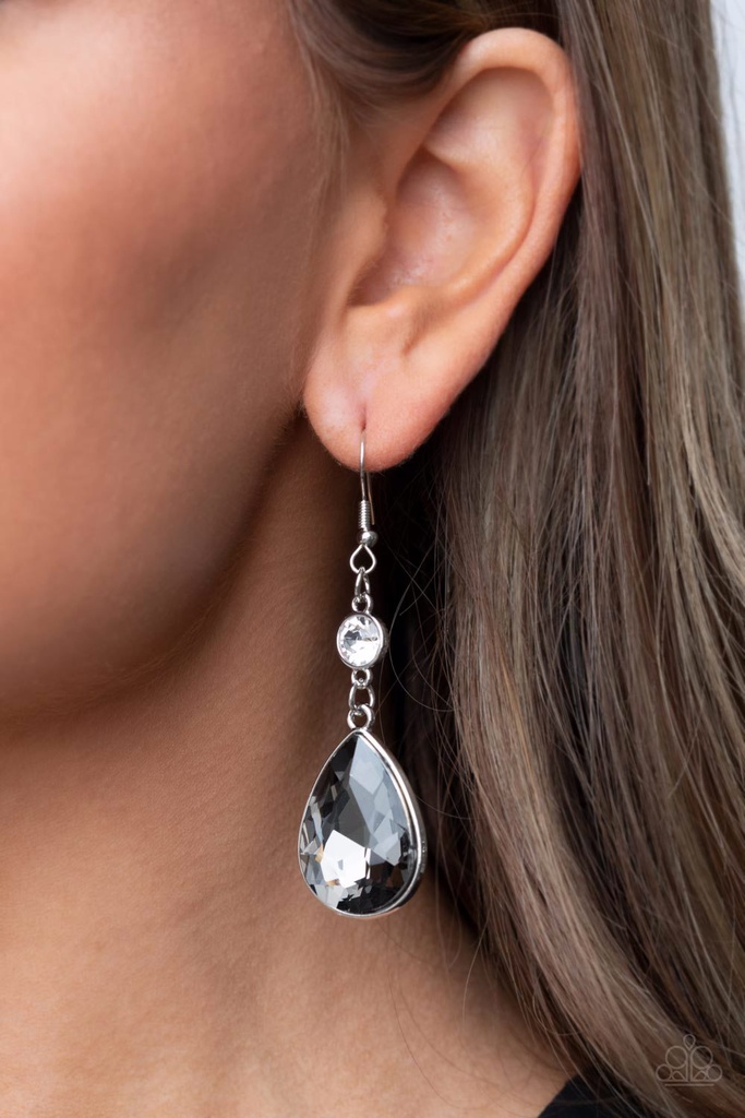 Dangle Earrings Teardrop Smoky Crystal Silver Frame - Smile for the Camera