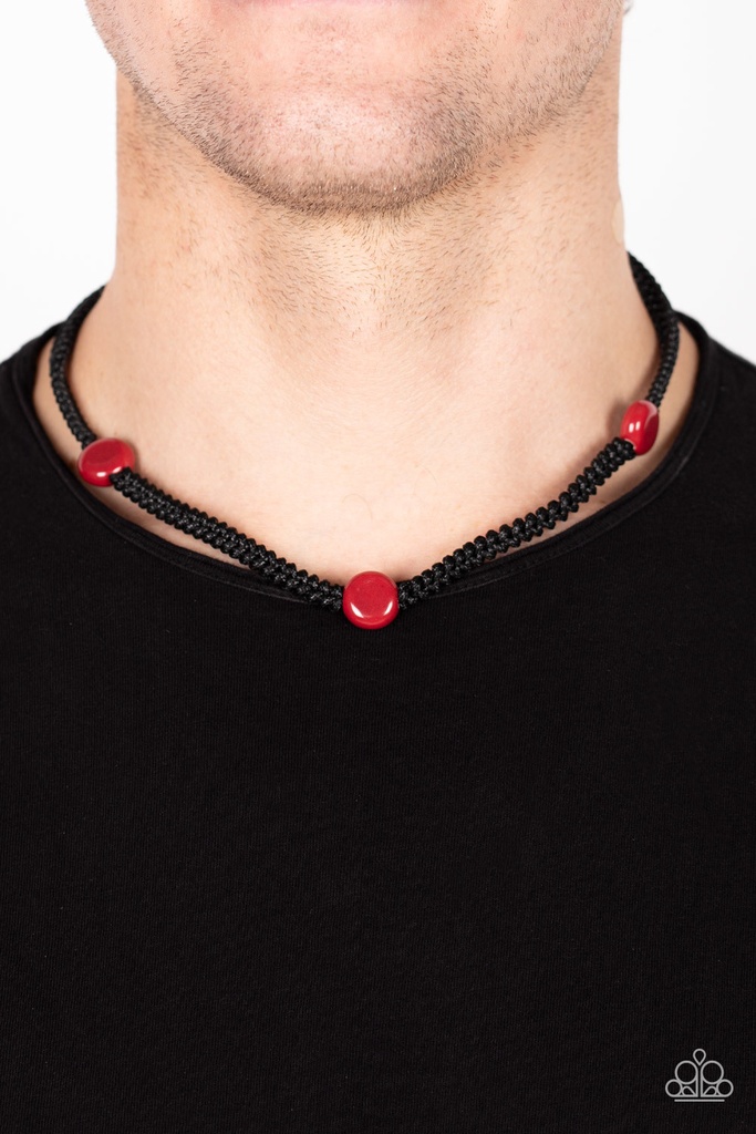 Men's Necklace Urban Red Beads Black Cording - SoCal Style