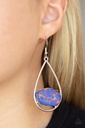 Teardrop Earrings Blue and Gold Terrazzo Stone in Silver Dangle - Tropical Terrazzo
