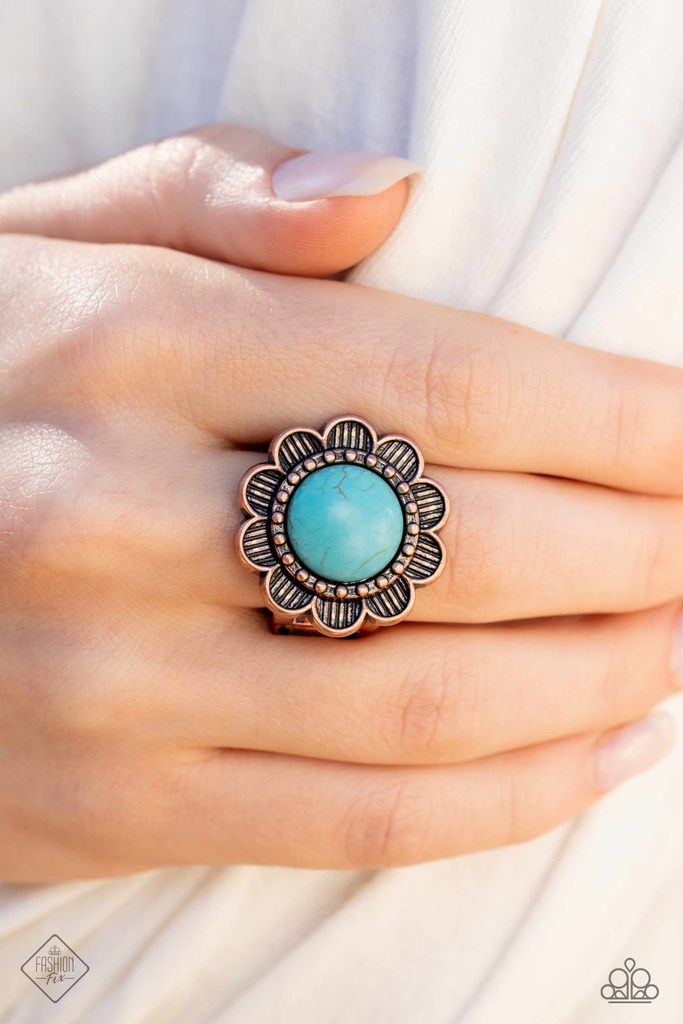 Turquoise Flower Ring Copper Adjustable Ring Band - Backwoods Band