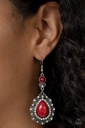 Red Earrings Silver Dangle with Crystals - Palace Bribe