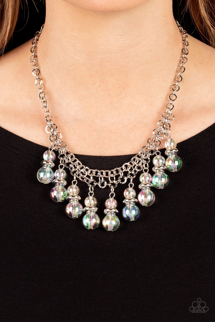 Iridescent Beaded Necklace in Silver - Deep Space Diva