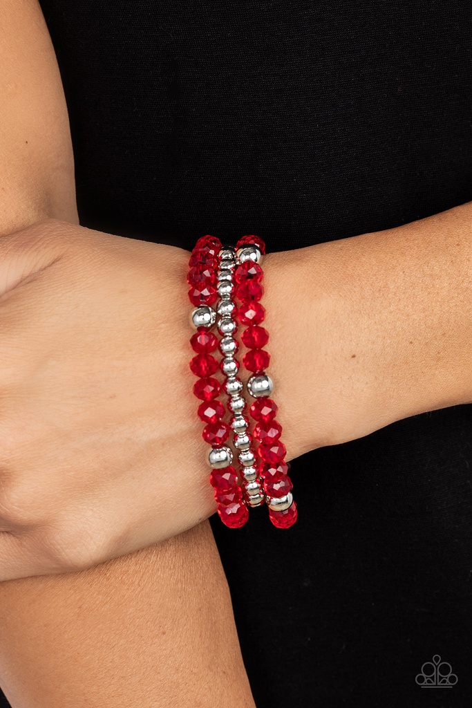 Silver and Red Beaded Stretch Bracelet Set - Prismatic Perceptions