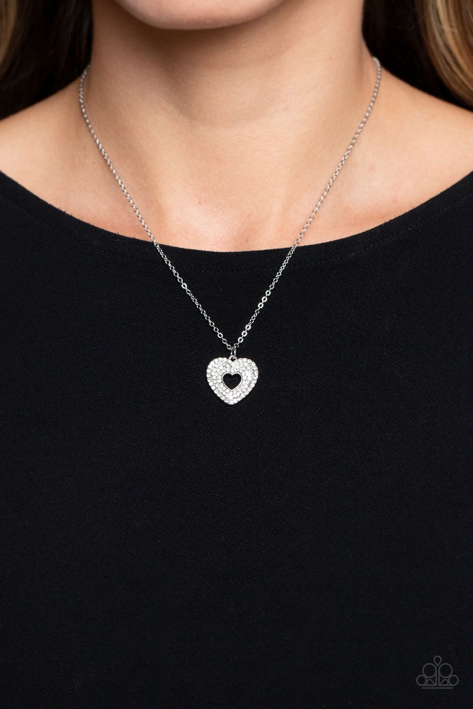 Heart Pendant Necklace with Crystals in Silver - Romantic Retreat