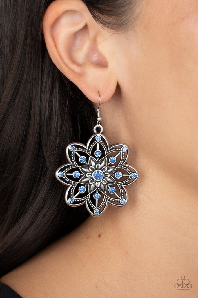 Floral Dangle Earrings with Blue Crystals - Prismatic Perennial