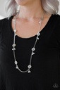 White Beaded Necklace in Silver Chain - Color Boost