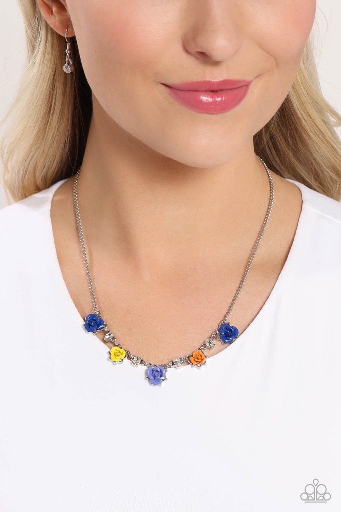 Delicate Flower Necklace Multi Color Blooms on Dainty Silver Chain - Strike a ROSE