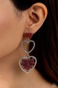 Love Heart Drop Post Earrings with White and Red Earrings - Couple's Celebration