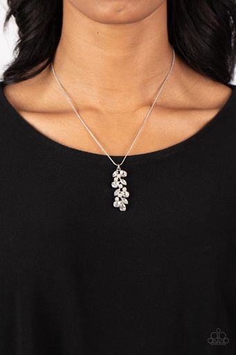 Vine Pendant with Crystals and White Pearls on Dainty Snake Chain in Silver - Pearls Before VINE