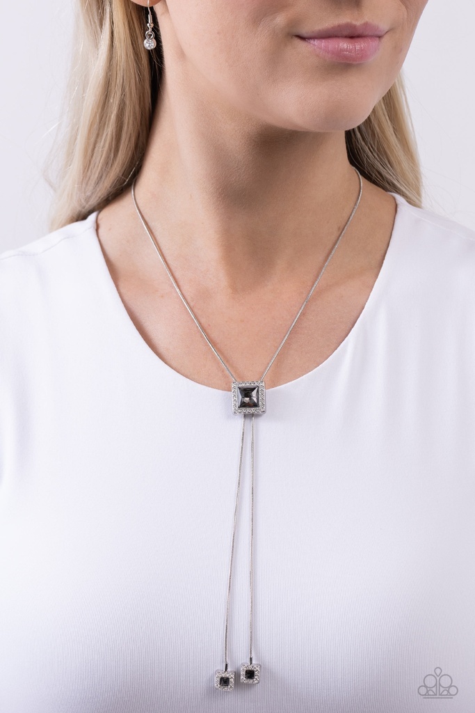 Smoky Crystal Necklace in Silver Snake Chain and Bolo Closure - I Solemnly SQUARE